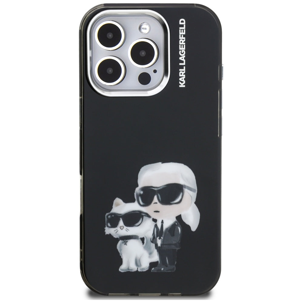 Case for Apple iPhone 16 Pro Max, Karl Lagerfeld, IML Aquarelle Logo Karl & Choupette, Black