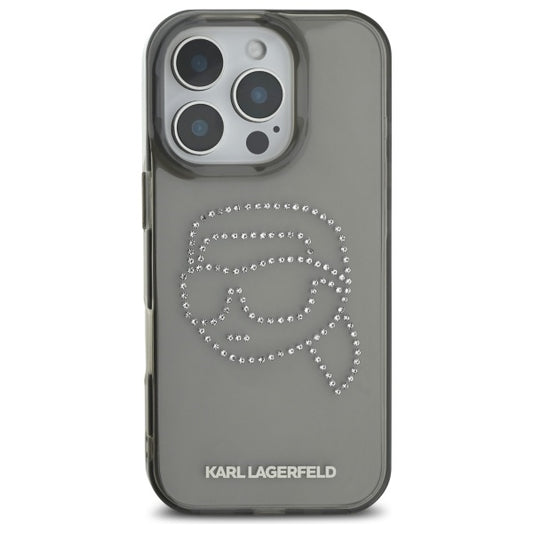 Etui na Apple iPhone 16 Pro Max, Karl Lagerfeld, IML Rhinestones Karl's Head, Czarne