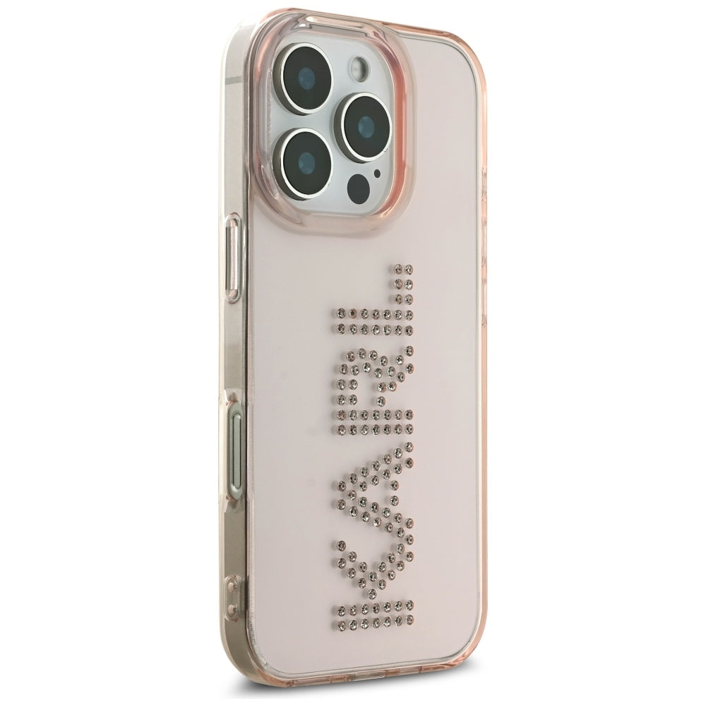 Etui na Apple iPhone 16 Pro Max, Karl Lagerfeld, IML Rhinestones Pink Logo, Różowy