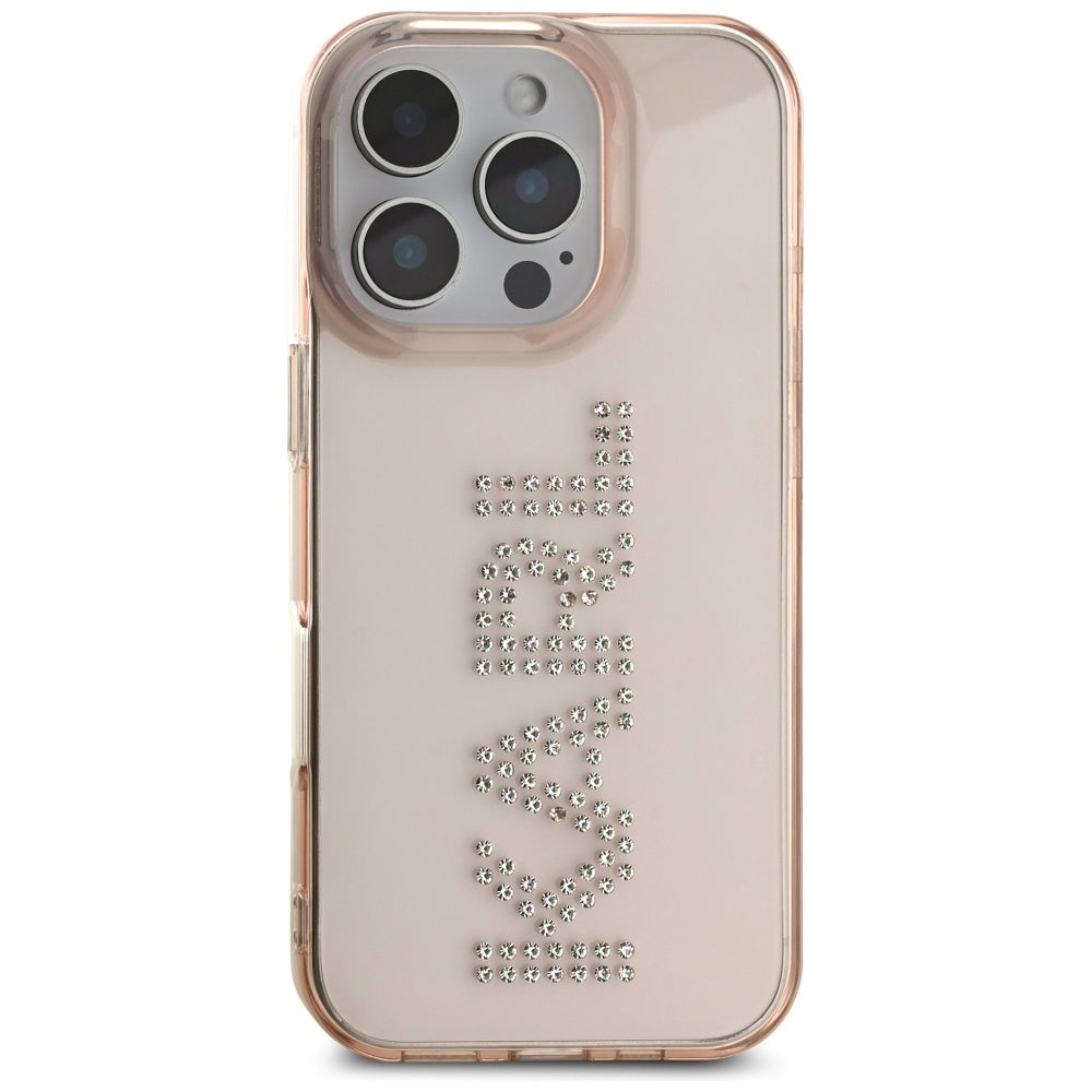 Etui na Apple iPhone 16 Pro Max, Karl Lagerfeld, IML Rhinestones Pink Logo, Różowy