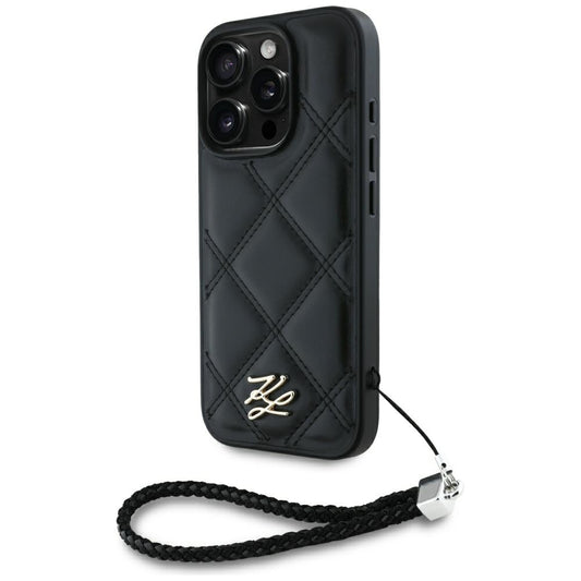 Etui na Apple iPhone 16 Pro Max, Karl Lagerfeld, Quilted Initial Logo & Chain Strap, Czarne