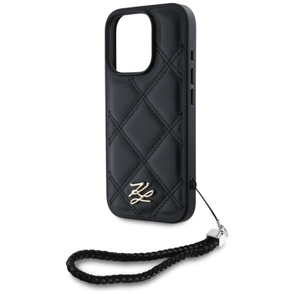 Case for Apple iPhone 16 Pro Max, Karl Lagerfeld, Quilted Initial Logo & Chain Strap, Black