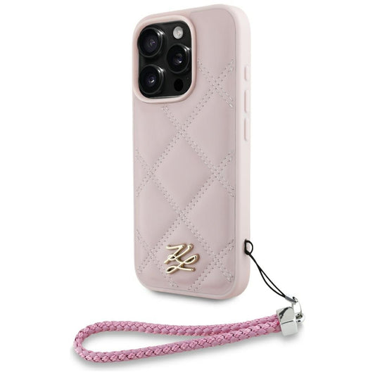 Etui na Apple iPhone 16 Pro Max, Karl Lagerfeld, Quilted Initial Logo & Chain Strap, Różowy