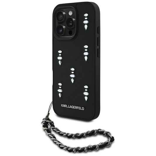 Etui na Apple iPhone 16 Pro Max, Karl Lagerfeld, Saffiano Crystals & Charm, Czarne