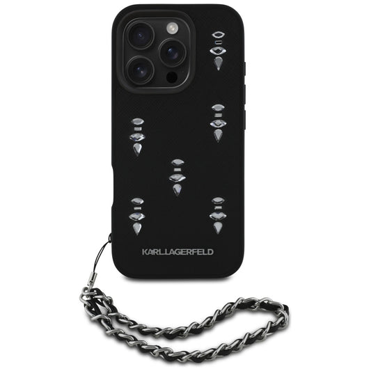 Etui na Apple iPhone 16 Pro Max, Karl Lagerfeld, Saffiano Crystals & Charm, Czarne
