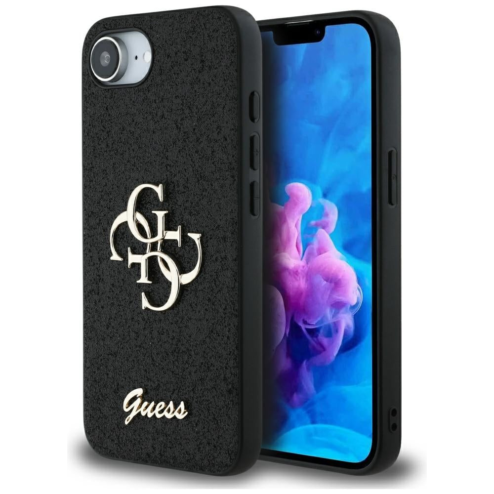 Etui na Apple iPhone 16e, Guess, Fixed Glitter Big 4G, Czarne