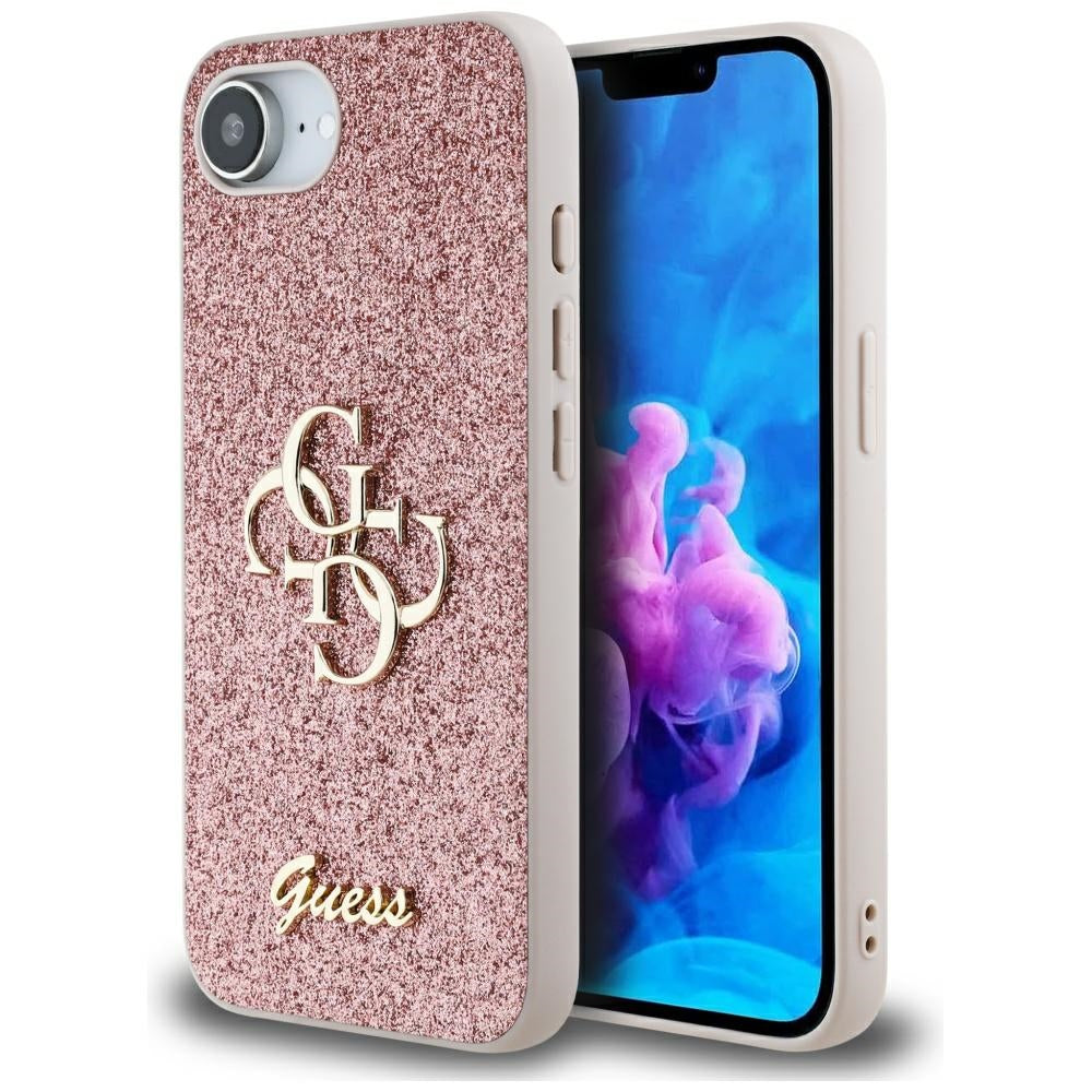 Etui na Apple iPhone 16e, Guess, Fixed Glitter Big 4G, Różowy