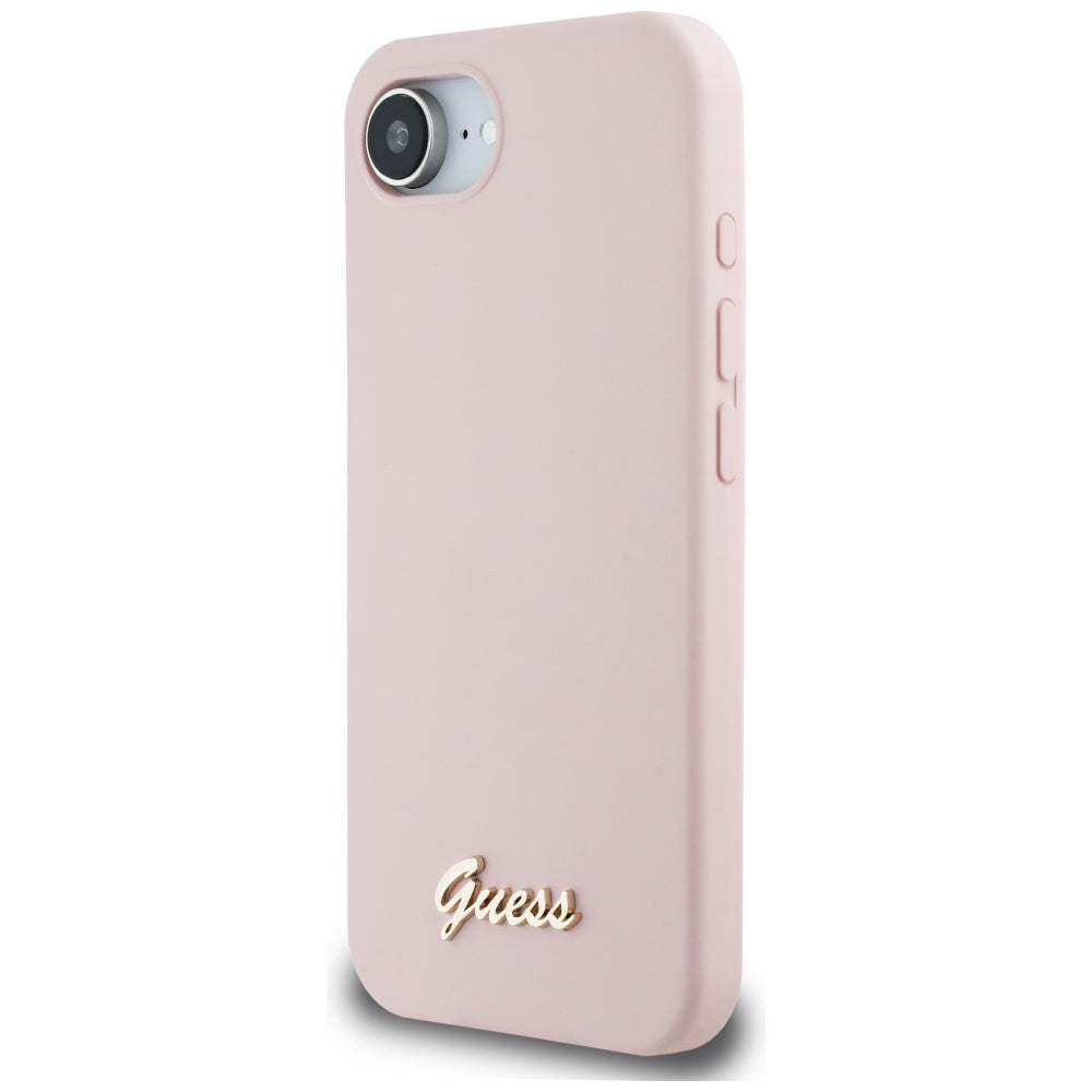 Etui na Apple iPhone 16e, Guess, Script Metal Logo, Różowy
