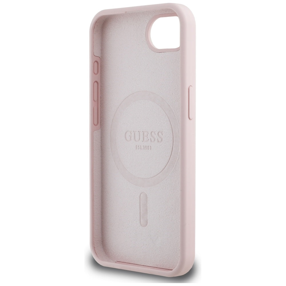Etui na Apple iPhone 16e, Guess, Script Metal Logo, Różowy