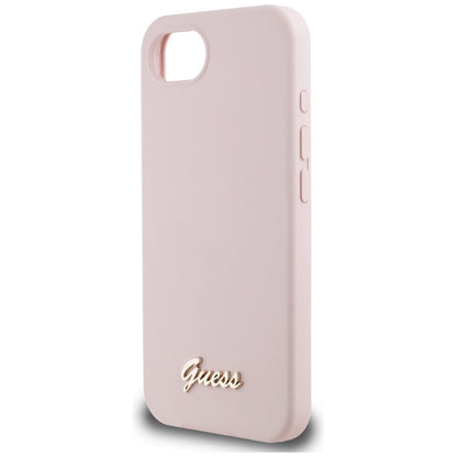 Etui na Apple iPhone 16e, Guess, Script Metal Logo, Różowy