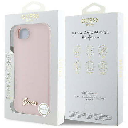 Etui na Apple iPhone 16e, Guess, Script Metal Logo, Różowy