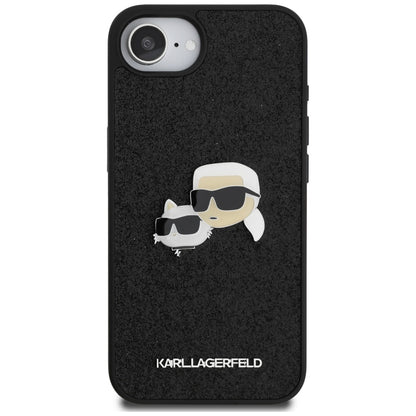 Etui na Apple iPhone 16e, Karl Lagerfeld, Glitter Fixed Karl & Choupette's Heads, Niebieskie