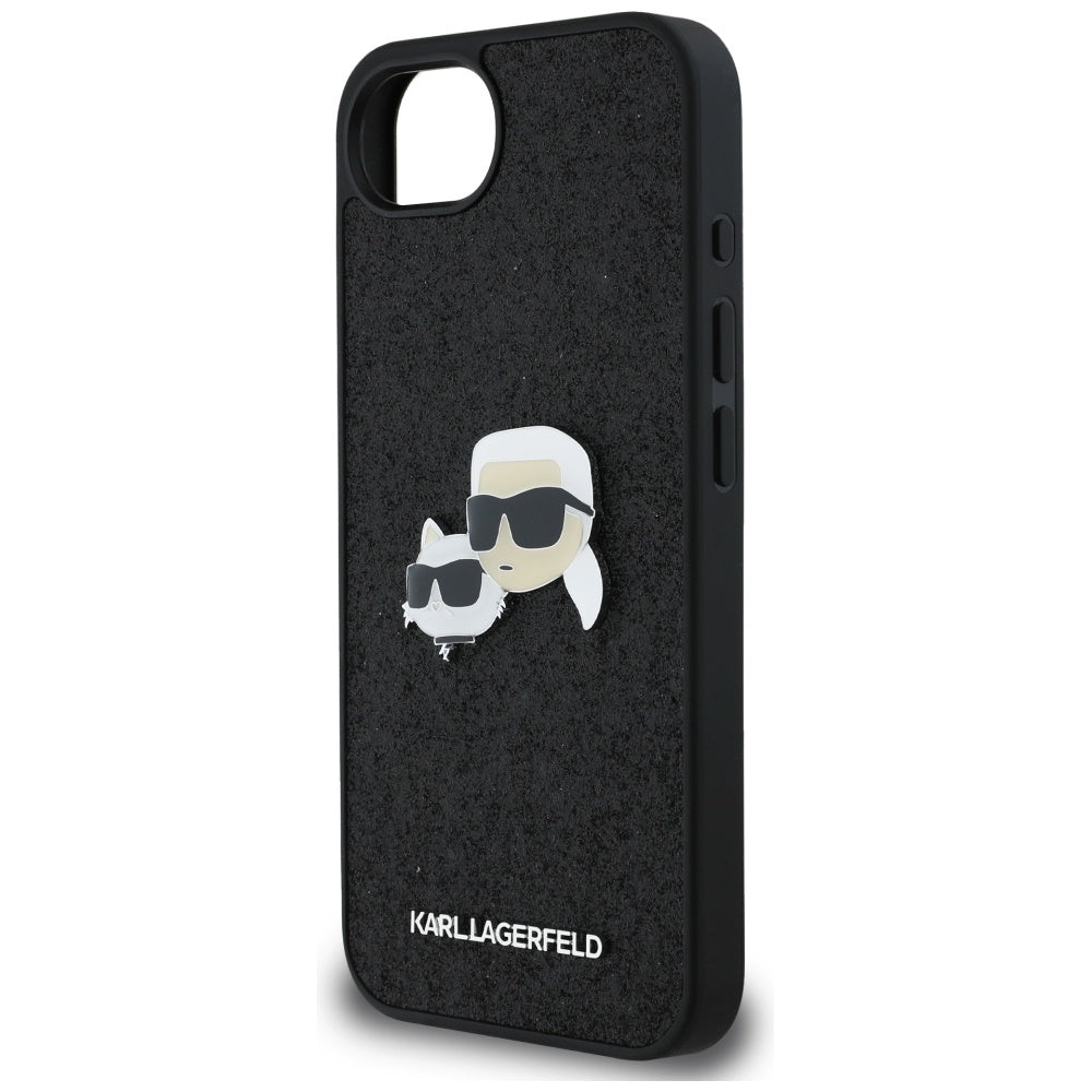 Etui na Apple iPhone 16e, Karl Lagerfeld, Glitter Fixed Karl & Choupette's Heads, Niebieskie