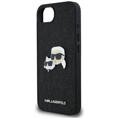 Etui na Apple iPhone 16e, Karl Lagerfeld, Glitter Fixed Karl & Choupette's Heads, Niebieskie