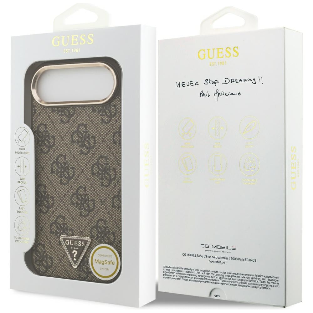 Etui na Apple iPhone 17 Air, Guess, 4G Triangle Logo, Złoty Brąz