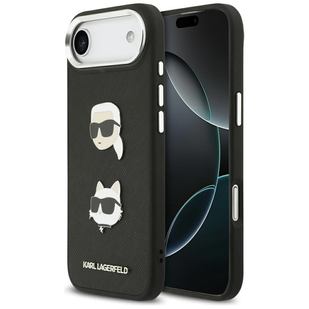 Etui na Apple iPhone 17 Air, Karl Lagerfeld, Grained Karl & Choupette's Heads Pins and Logo, Czarne