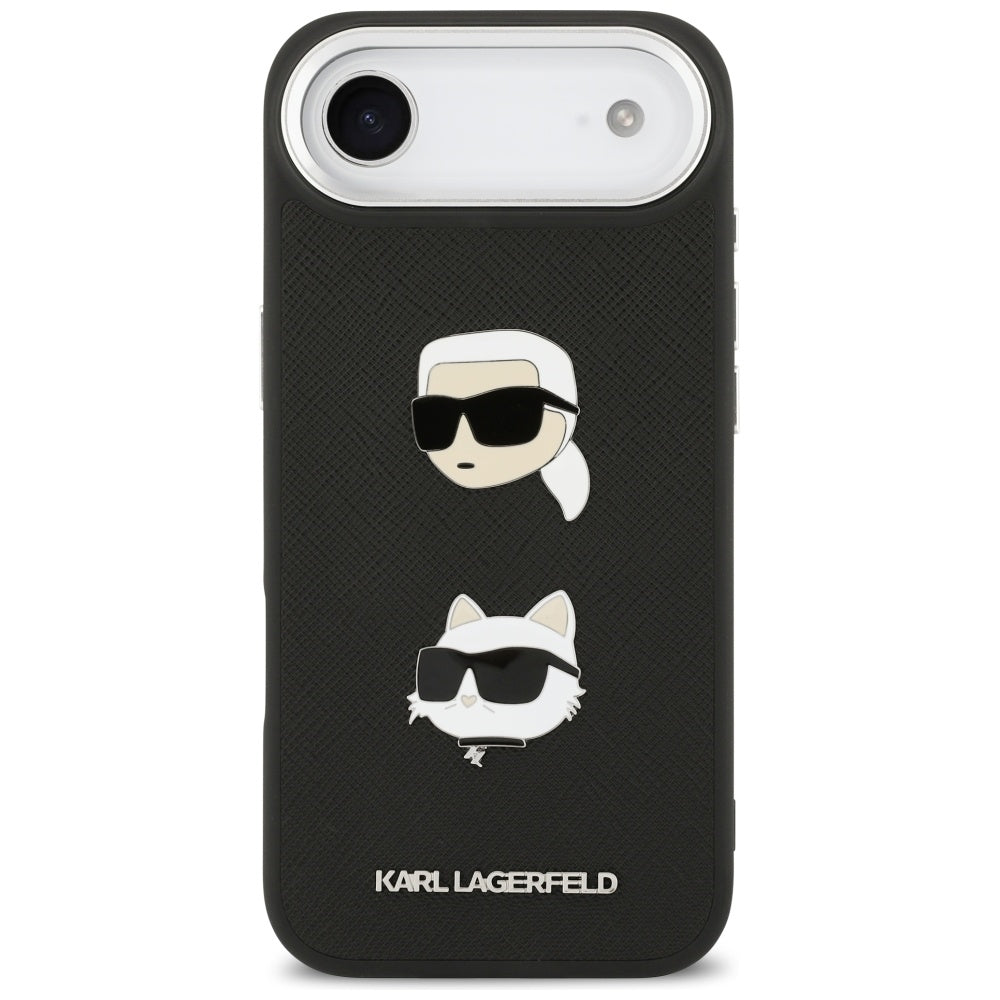 Etui na Apple iPhone 17 Air, Karl Lagerfeld, Grained Karl & Choupette's Heads Pins and Logo, Czarne