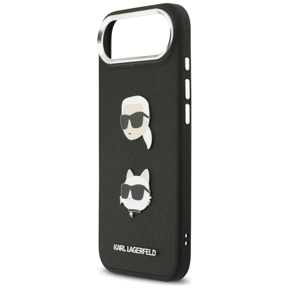 Etui na Apple iPhone 17 Air, Karl Lagerfeld, Grained Karl & Choupette's Heads Pins and Logo, Czarne