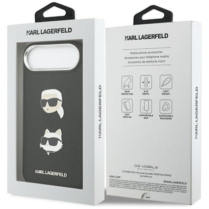 Etui na Apple iPhone 17 Air, Karl Lagerfeld, Grained Karl & Choupette's Heads Pins and Logo, Czarne