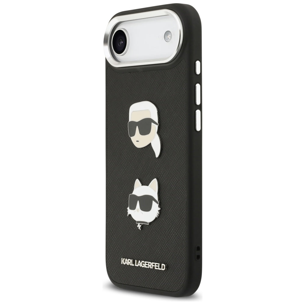 Etui na Apple iPhone 17 Air, Karl Lagerfeld, Grained Karl & Choupette's Heads Pins and Logo, Czarne