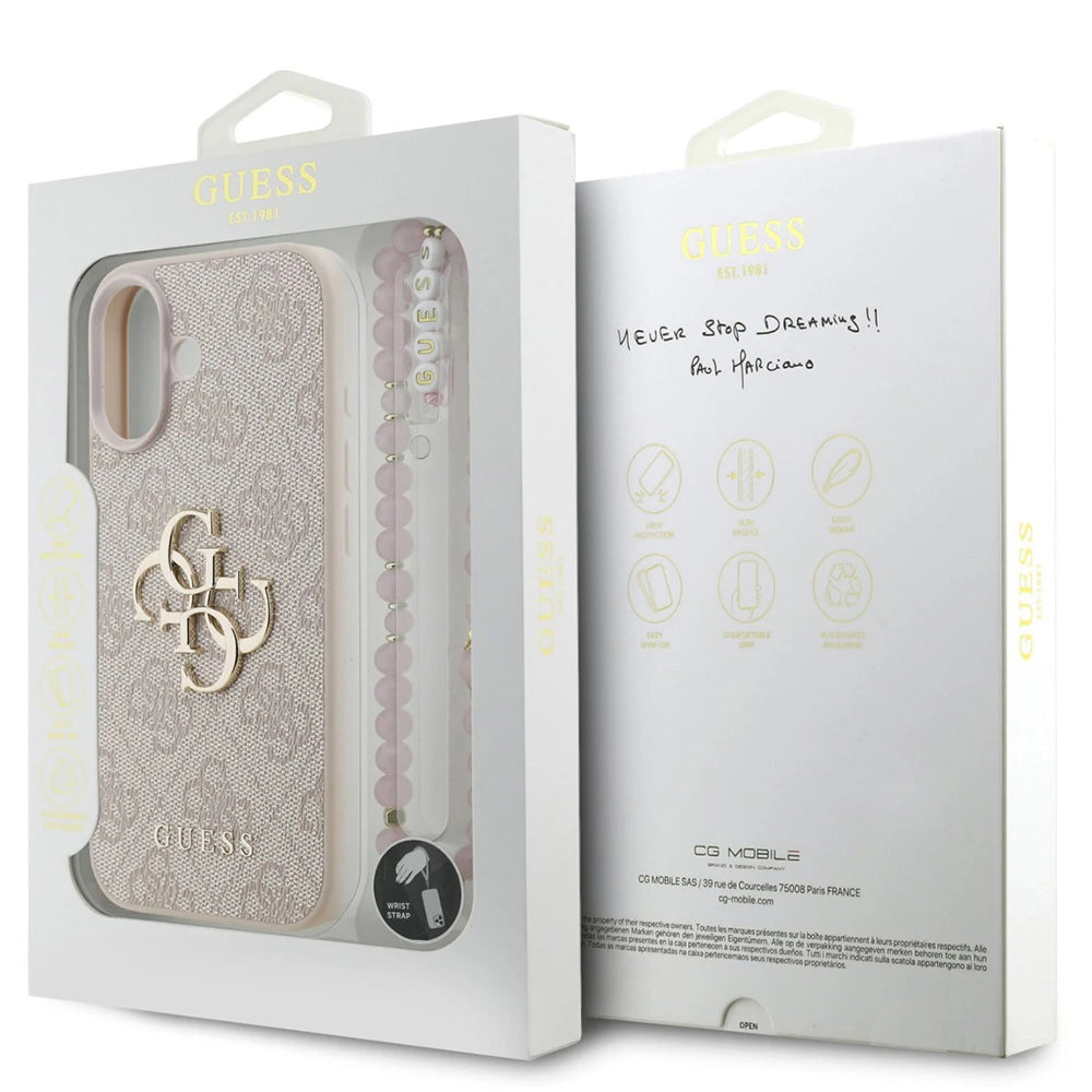 Etui na Apple iPhone 17, Guess, 4G Classic Logo with Strap, Różowy