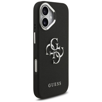 Etui na Apple iPhone 17, Guess, 4G Grained Big and Classic Logo, Czarne Srebrzyste