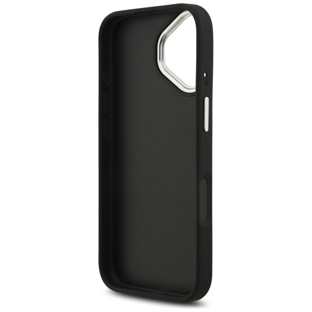 Etui na Apple iPhone 17, Guess, 4G Grained Big and Classic Logo, Czarne Srebrzyste