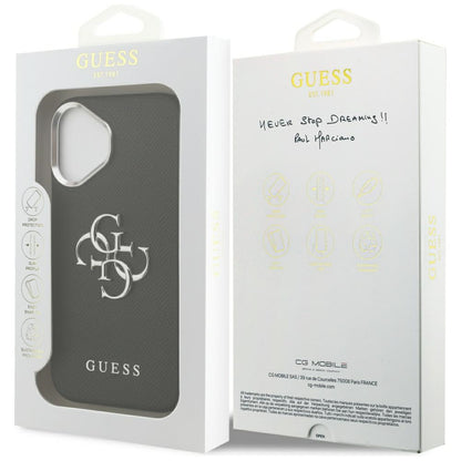 Etui na Apple iPhone 17, Guess, 4G Grained Big and Classic Logo, Czarne Srebrzyste