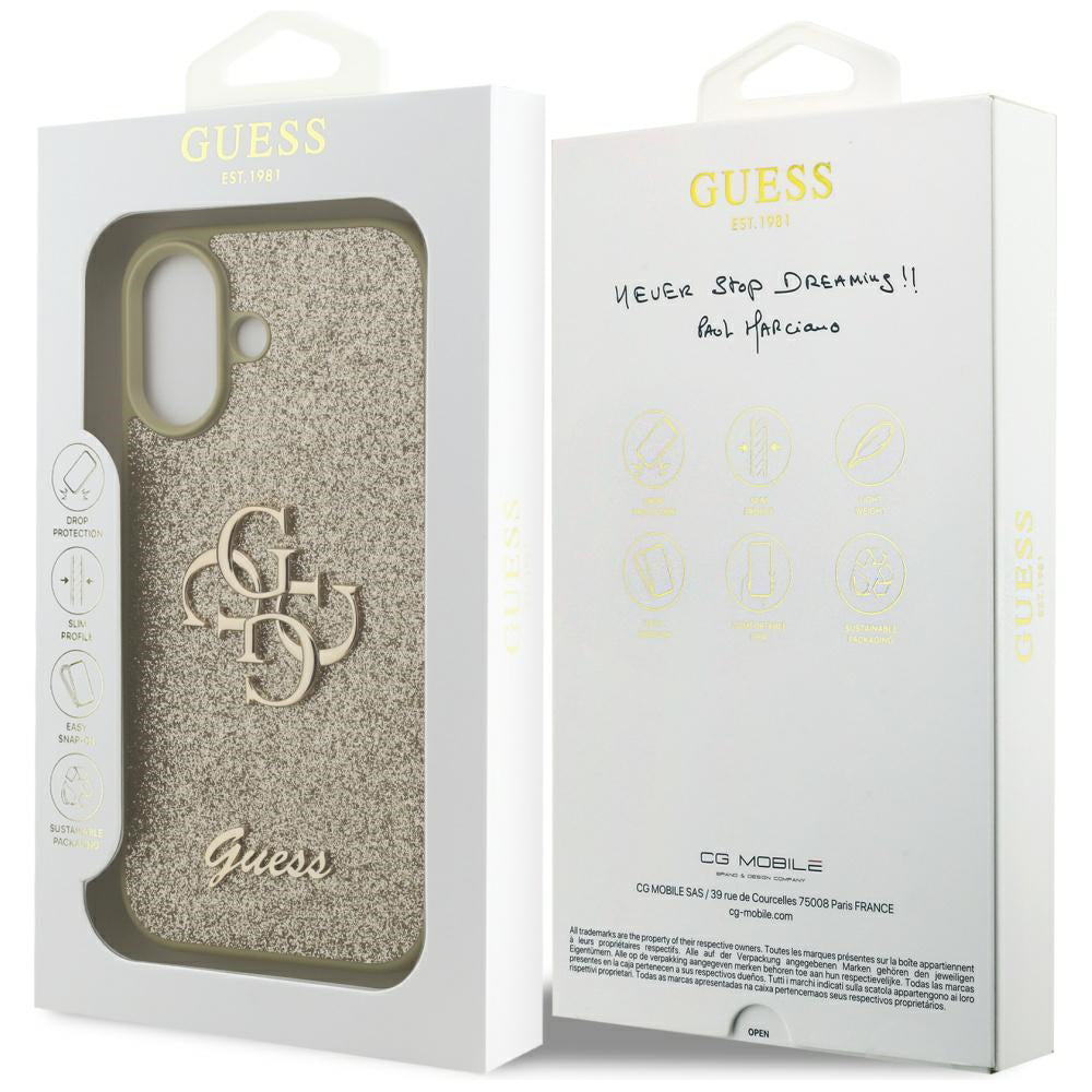 Etui na Apple iPhone 17, Guess, Fixed Glitter Big 4G, Złote