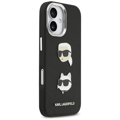 Etui na Apple iPhone 17, Karl Lagerfeld, Grained Karl & Choupette's Heads Pins and Logo, Czarne