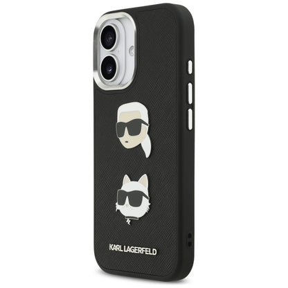 Etui na Apple iPhone 17, Karl Lagerfeld, Grained Karl & Choupette's Heads Pins and Logo, Czarne