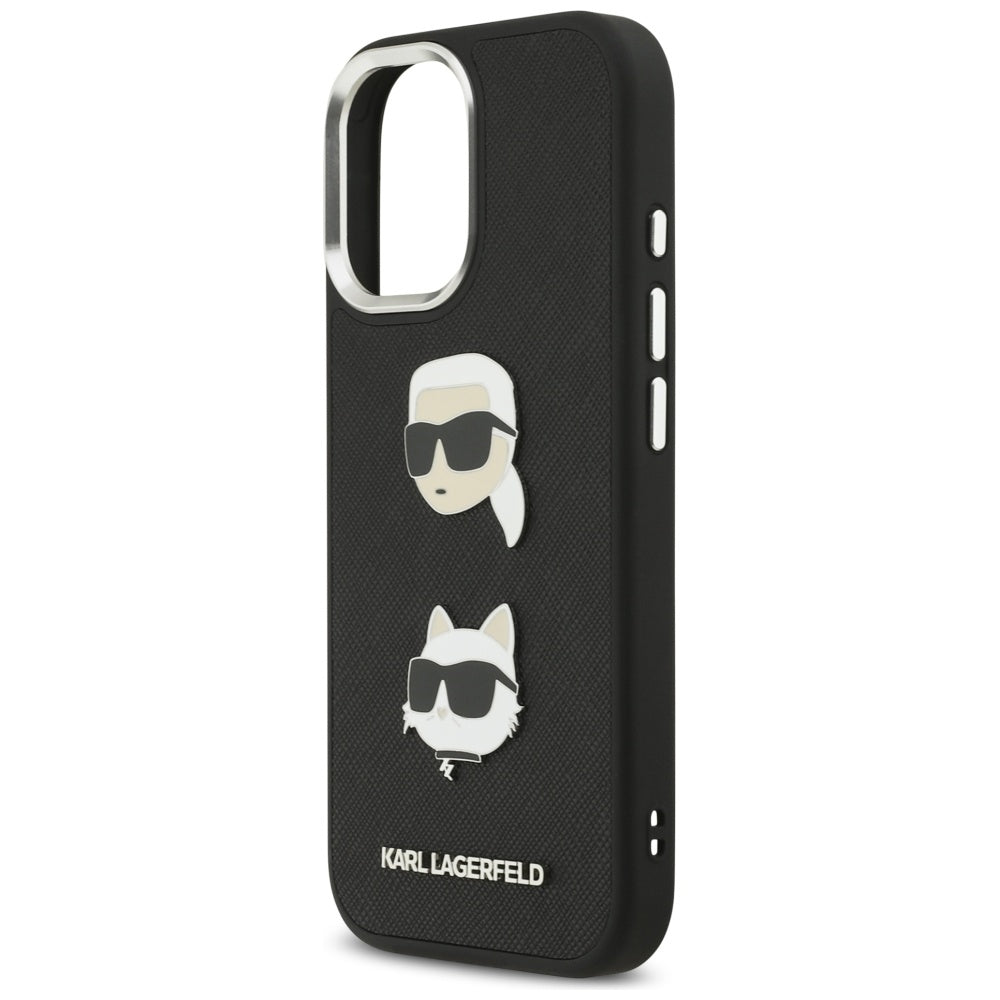 Etui na Apple iPhone 17, Karl Lagerfeld, Grained Karl & Choupette's Heads Pins and Logo, Czarne