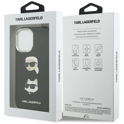 Etui na Apple iPhone 17, Karl Lagerfeld, Grained Karl & Choupette's Heads Pins and Logo, Czarne