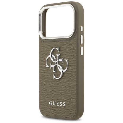 Etui na Apple iPhone 17 Pro, Guess, 4G Grained Big And Classic Logo, Brązowo-Srebrne