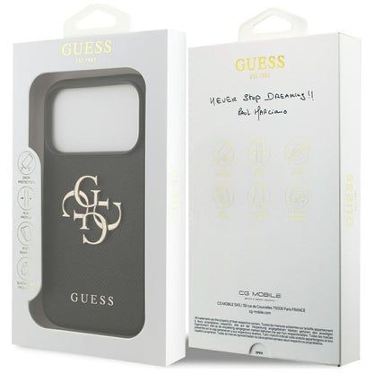 Case for Apple iPhone 17 Pro, Guess, 4G Grained Big and Classic Logo, Black