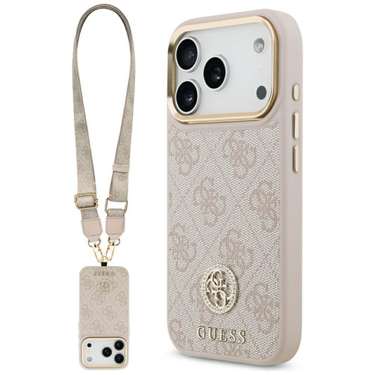 Case for Apple iPhone 17 Pro, Guess, 4G Strass Logo and Big Strap, Pink