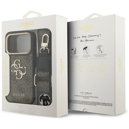 Case for Apple iPhone 17 Pro, Guess, Big 4G Classic Logo with Big Strap, Brown