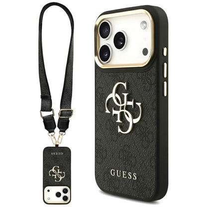 Case for Apple iPhone 17 Pro, Guess, Big 4G Classic Logo with Big Strap, Black