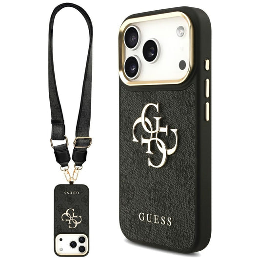 Case for Apple iPhone 17 Pro, Guess, Big 4G Classic Logo with Big Strap, Black