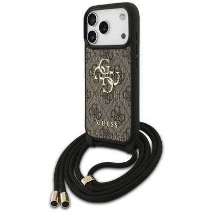 Case for Apple iPhone 17 Pro, Guess, Crossbody Cord 4G Big Log, Brown