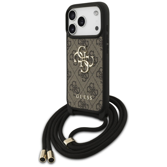 Case for Apple iPhone 17 Pro, Guess, Crossbody Cord 4G Big Log, Brown