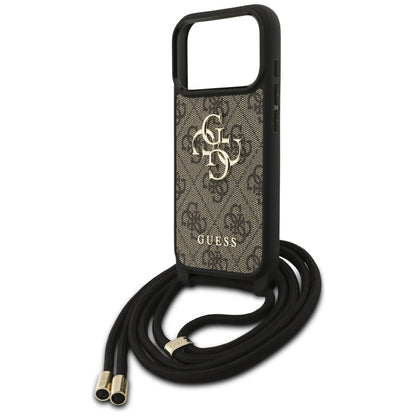Case for Apple iPhone 17 Pro, Guess, Crossbody Cord 4G Big Log, Brown