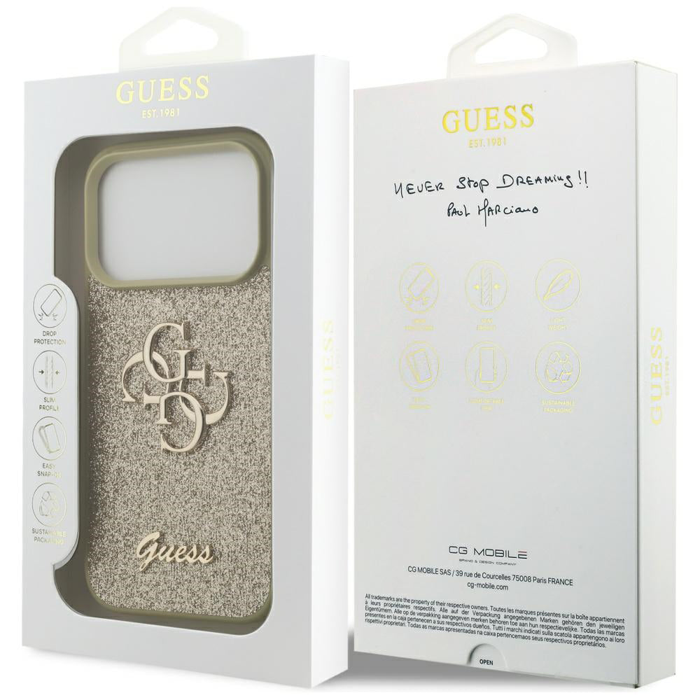 Case for Apple iPhone 17 Pro, Guess, Fixed Glitter Big 4G, Gold