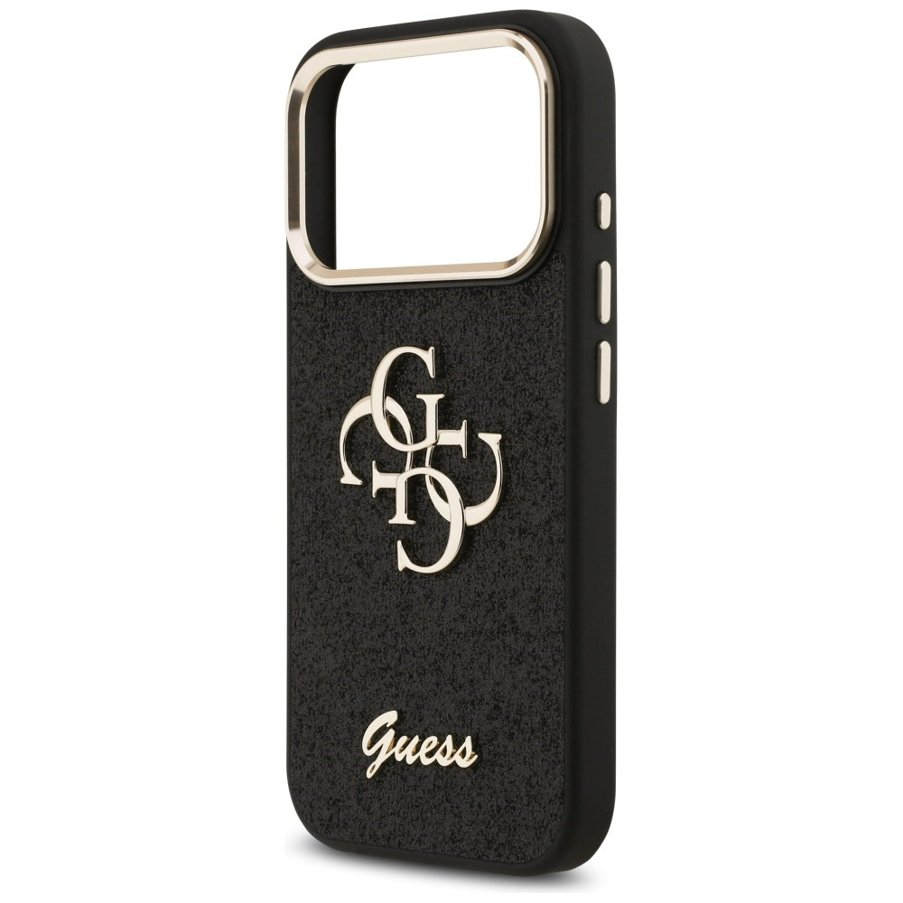 Case for Apple iPhone 17 Pro, Guess, Fixed Glitter Big 4G Metal Frame, Black