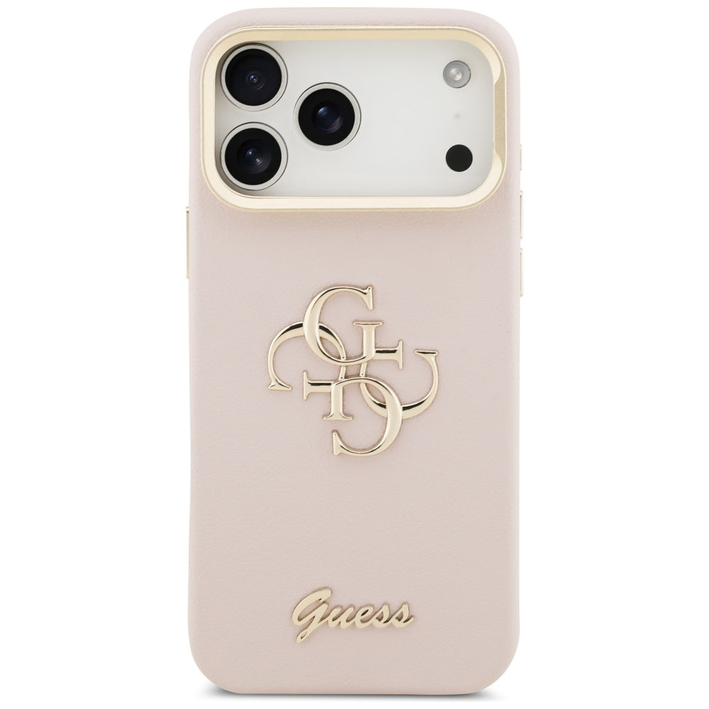 Etui na Apple iPhone 17 Pro, Guess, Grained Big 4G Stand Camera, Różowy