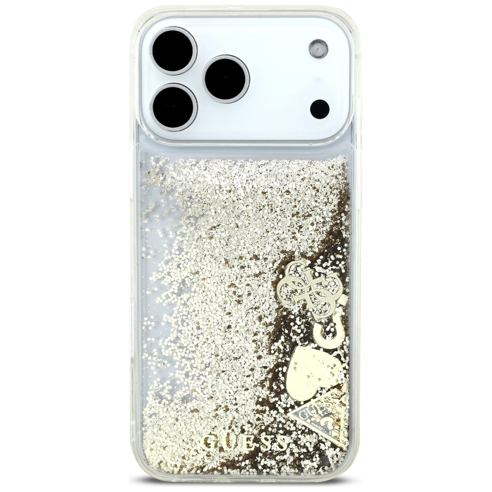 Etui na Apple iPhone 17 Pro, Guess, Liquid Glitter Charms, Złote