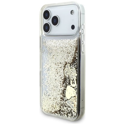 Etui na Apple iPhone 17 Pro, Guess, Liquid Glitter Charms, Złote
