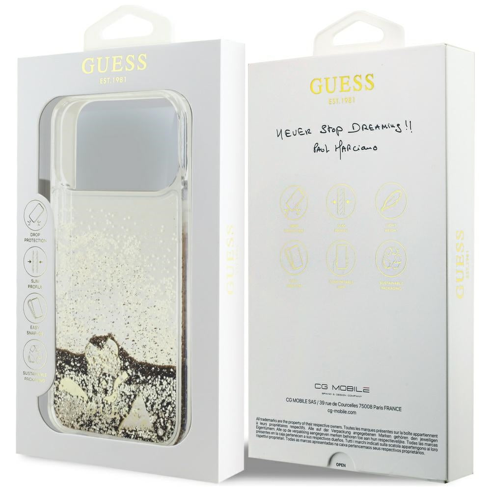 Etui na Apple iPhone 17 Pro, Guess, Liquid Glitter Charms, Złote