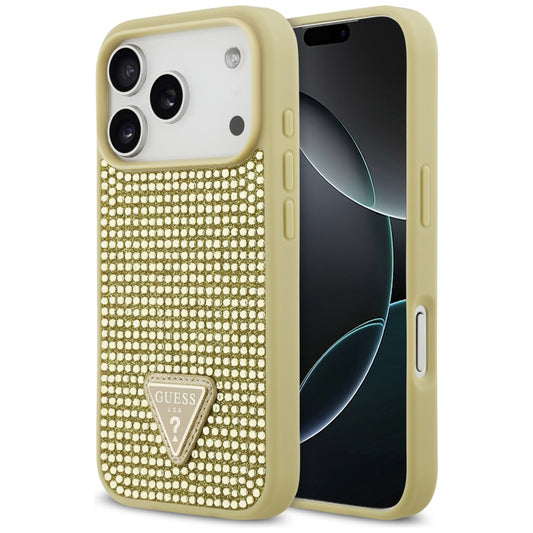 Etui na Apple iPhone 17 Pro, Guess, Rhinestone Triangle Logo, Złote
