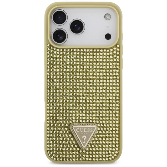Etui na Apple iPhone 17 Pro, Guess, Rhinestone Triangle Logo, Złote
